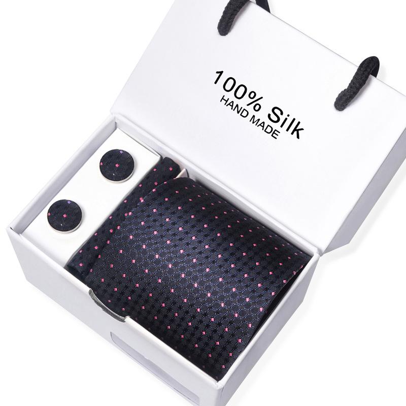 Men'S Business Tie Square Scarf Gift Box Striped Plain Suit Shirt Tie Black Gift Box Set