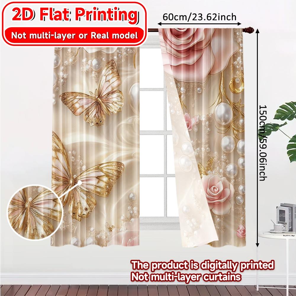 2D Flat Printing  2pcs Elegance Blooms Chic Fashionable Curtains Prints Light Filtering Curtains Festive Decorative for Living