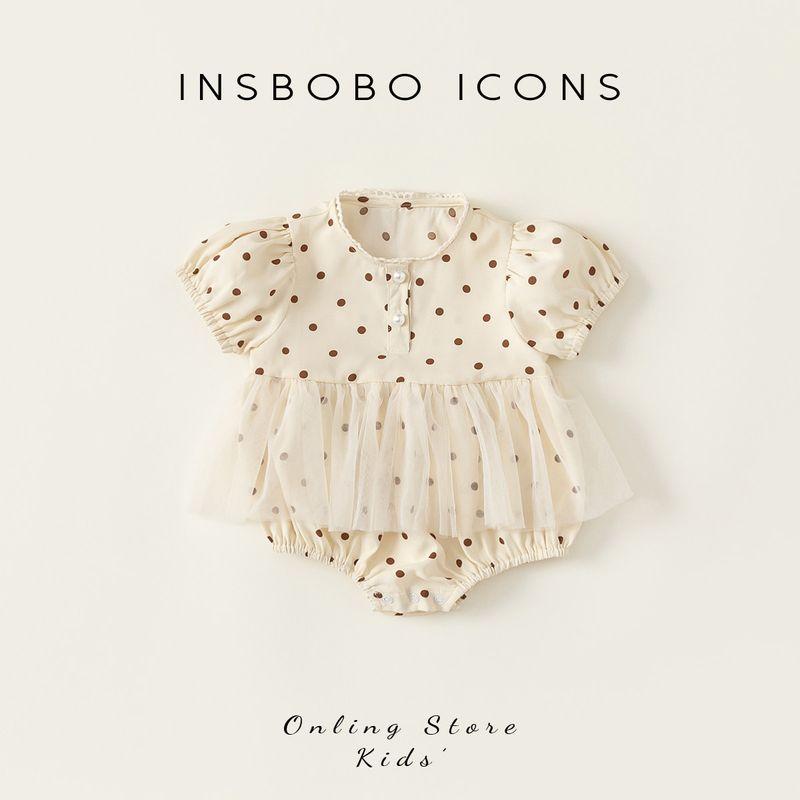 Insbobo Baby Clothes Summer 2025 New Style Baby Girl Romper Infant Bodysuit Summer Baby Puff Sleeve Rice White 100