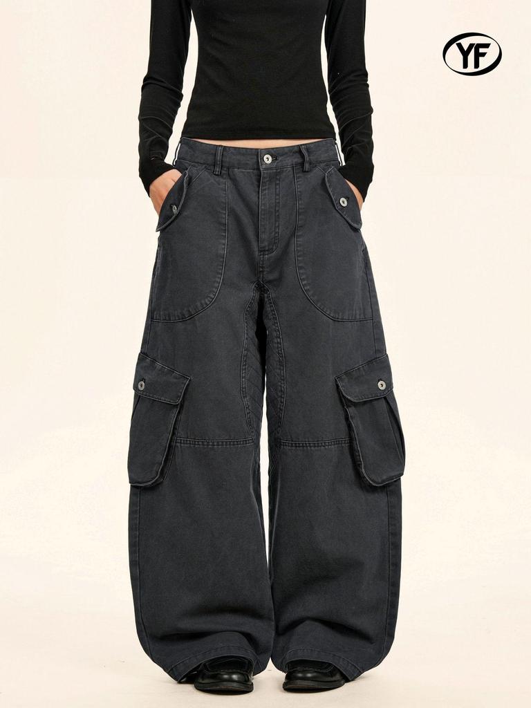 Yongfang Unisex Retro 3D Patchwork Wide-Leg Scythe Pants