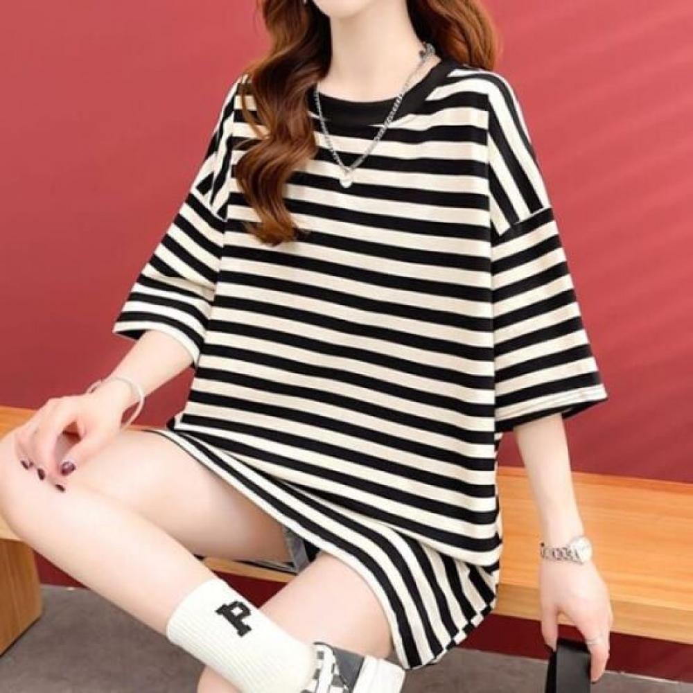 Navava Women Casual Loose FiT STriped T shirT nT2597