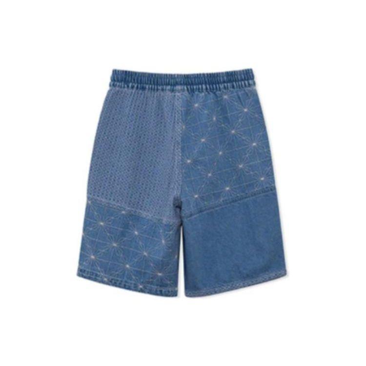 Li-Ning Basketball Series Solid Color Logo Embroidered Elastic Waist Denim Shorts Unisex Bottoms Blue AJSR009-1