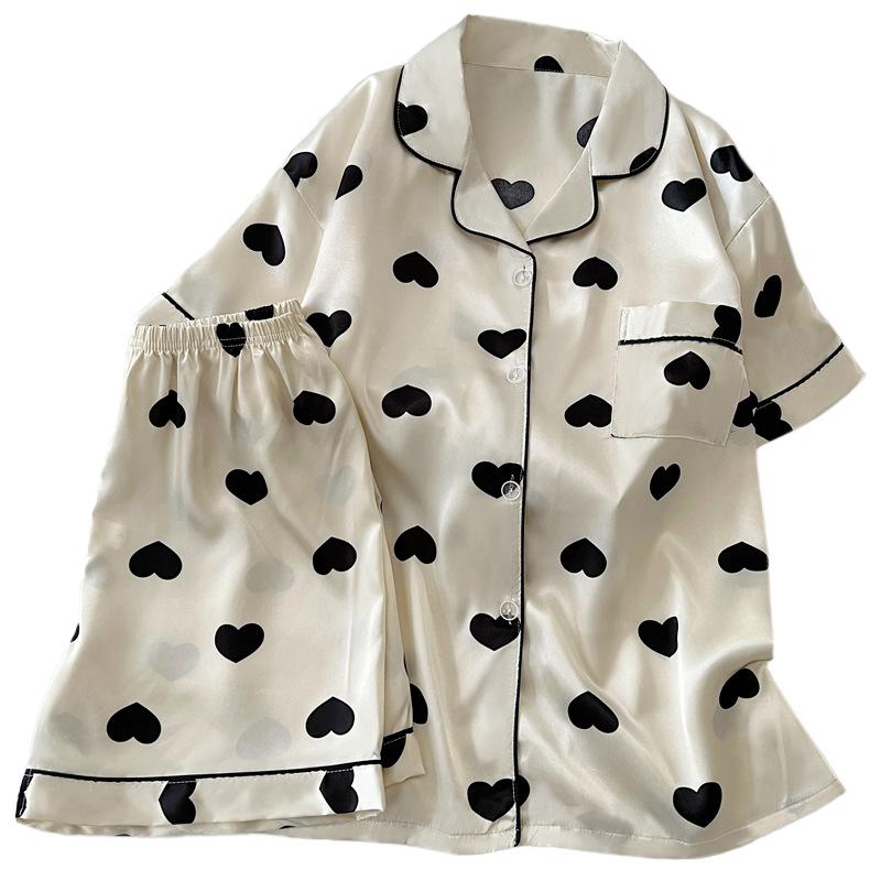 Love Wind Pajamas Girls Summer Thin Short-Sleeved Shorts Cardigan Niche Loose Loungewear Real Shot
