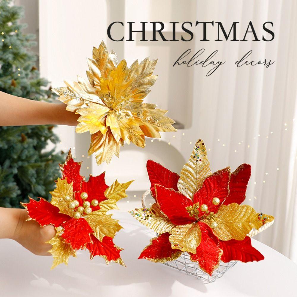 Simulation Beflockung Weihnachten Glitzer Blume Große Weihnachtsbaumschmuck Hotel Büro Dekor