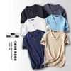 Mens Japanese Solid Linen Cotton Plus Size Short Sleeve Two Button Tshirt