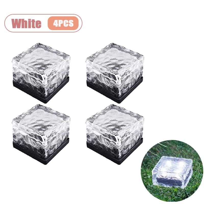 1-8PCS Solar Ice Cube Lights Glass Brick Landscape Lamps Square Glass Outdoor Pathway Garden Yard Decor Illumination