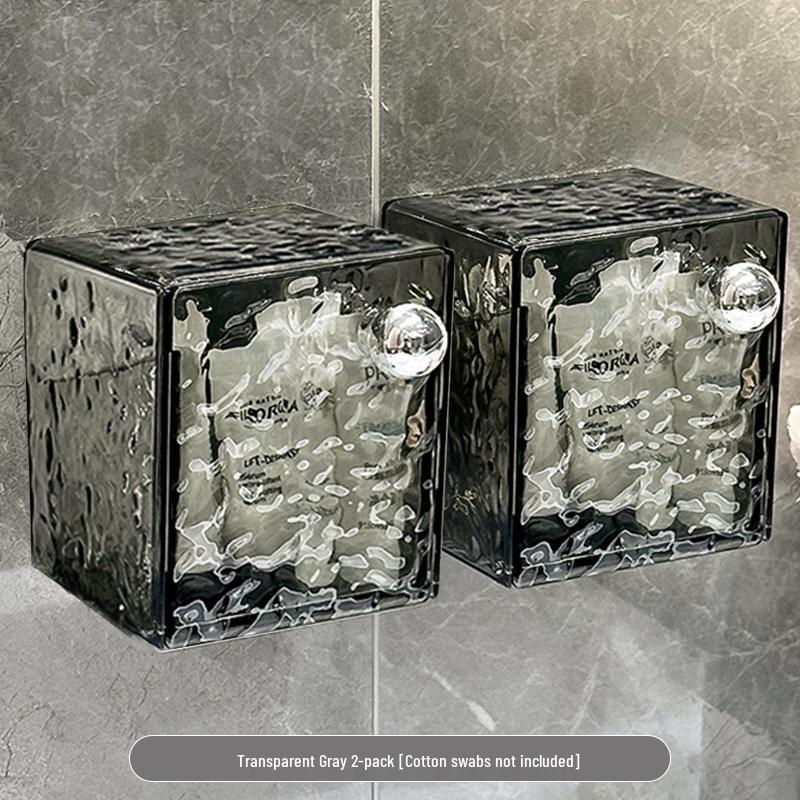 Wall-Mounted Transparent Bathroom Organizer: Cotton Swab Box, Mirror Cabinet, Cotton Pad Holder, and Lipstick Display Rack