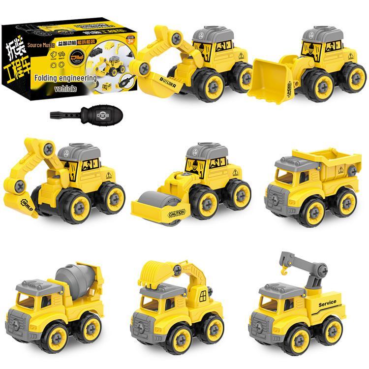 Children's DIY Engineering Mixer Toy: Detachable Excavator & Nut Assembly Set