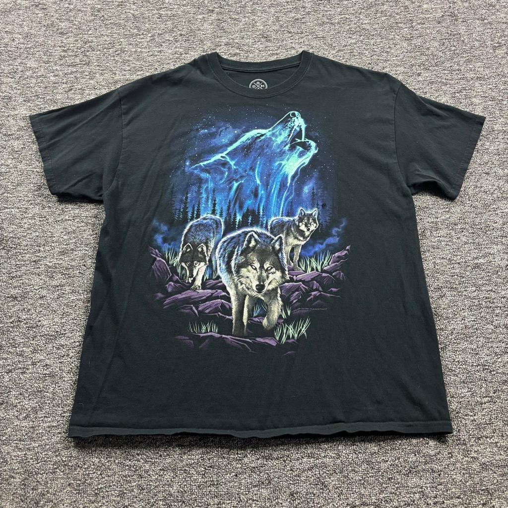 ODM Three Howling Wolves Nature Graphic Black T-Shirt Mens Size XL Unisex T-Shirt