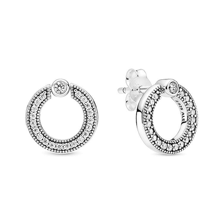 Pandora 925 Silver Pave Set & Logo Double-Sided Hoop Earrings Women earrings 299486C01 Silver,F