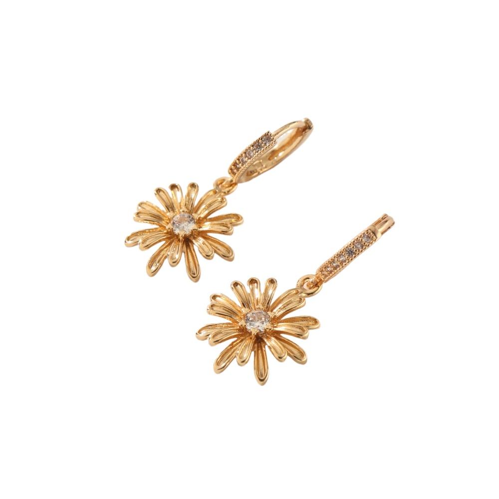 Flower Shape Dangle Earrings for Women 2025 New Golden Zirconia Drop Earring Ladys Wedding Party Jewelry Accessories
