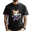 Cute Kitten Samurai Cat Mens Clothing Plus Size Shirts For Men Oversized Cream T Shirt Mens Clothing Street