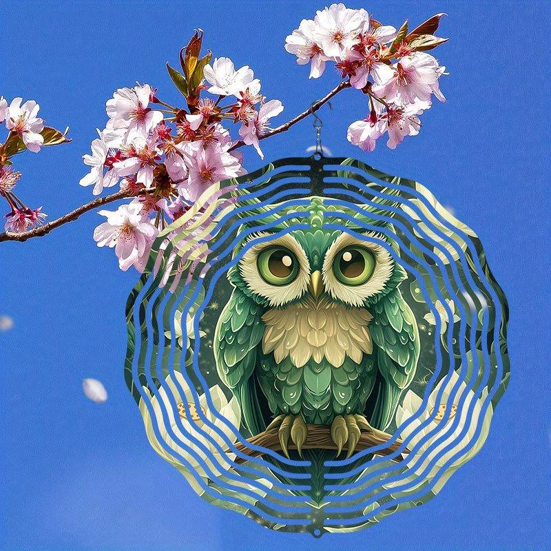 Laser Cut Metal Owl Wind Chime with 360 Degree Rotating Holographic Design Weather Resistant Outdoor Indoor Hanging Decor No Electricity Needed