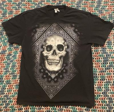 Delta Pro Weight Skull Bandana Black T Shirt Y2K Sz L Grunge Punk Streetwear