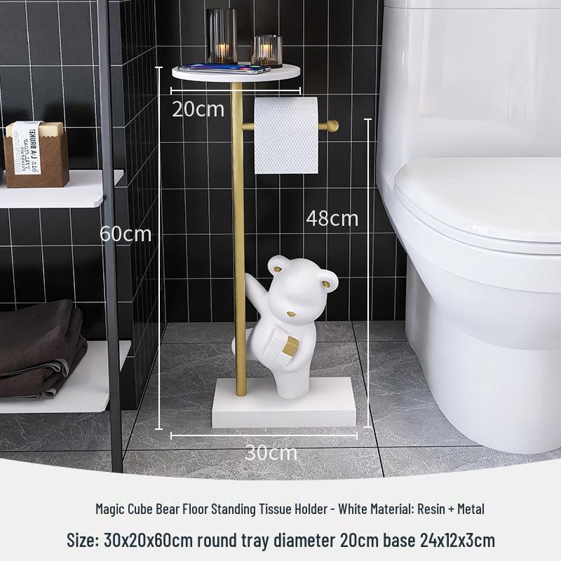 Punch-Free Bear Cube Toilet Paper Holder & Bathroom Decor Shelf