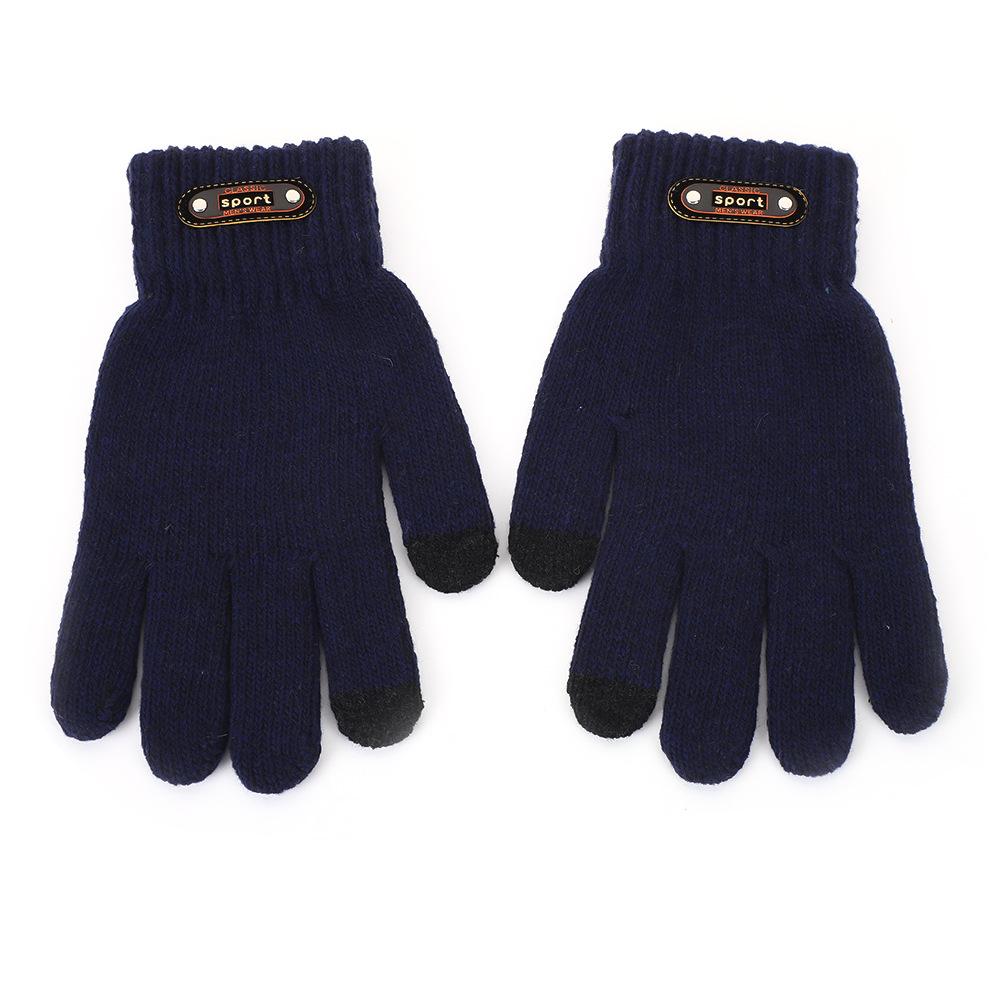 Autumn and winter velvet thickened men's outdoor leisure fishing cycling cold and windproof knitted wool warm gloves