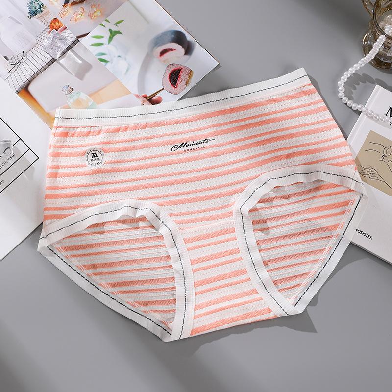 Large Size Spring and Autumn Striped Cotton 7a Antibacterial Extension Crotch High Waist Triangle Briefs