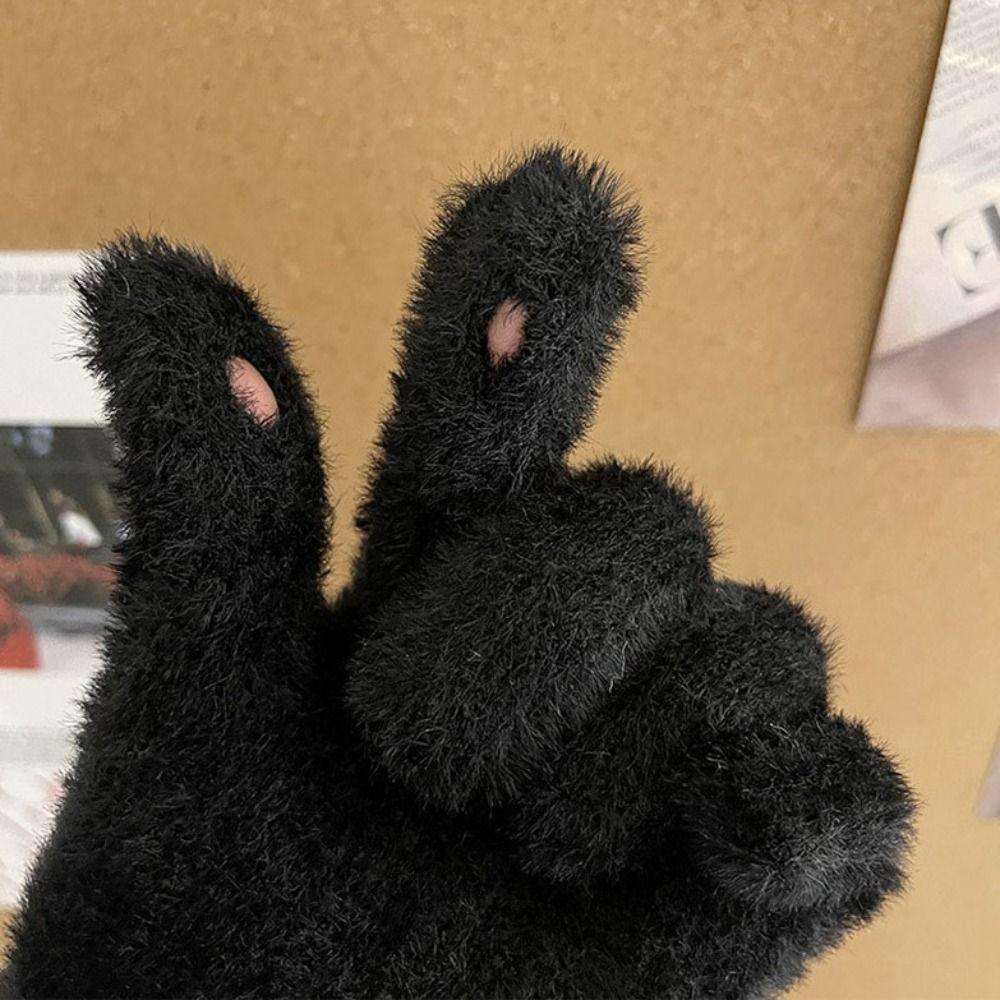 Thicken Rex Rabbit Fur Gloves Warm Rhinestone Gloves Fashion Bow Gloves  Outdooor