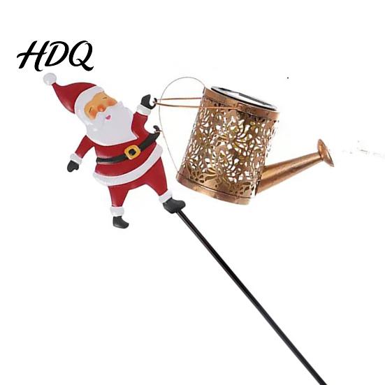 Waterproof Solar Path Lighting Christmas Santa Kettle Light Solar-Powered Claus Watering Can Stake Lamp Decorative Yard Stakes with LED String,