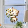 Cute Cartoon Fresh Cat Holding Flowers Window Stickers, Self-Adhesive Double-Sided Visible Decor for Bedroom Dorm Room Study Room Decoration