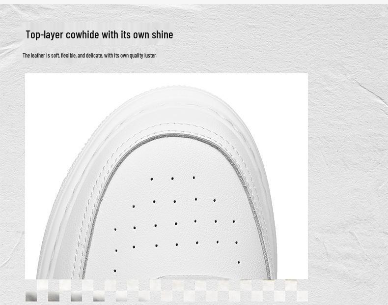 Men's Autumn White Cowhide Sneakers: New Fashion, Thick Sole, Hidden Height Boost, Breathable Round Toe Sports Design