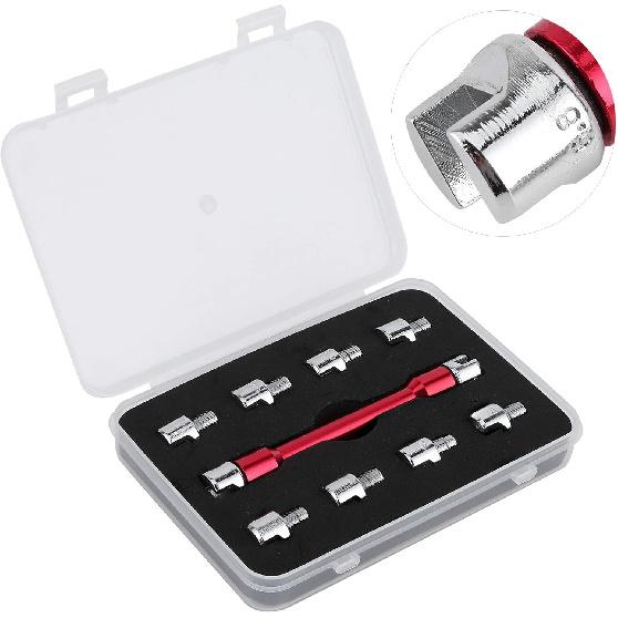 Motorcycle Spoke Wrench Set, CNC 5.0-6.8mm, 93mm/3.7in for Most Bikes(Red)