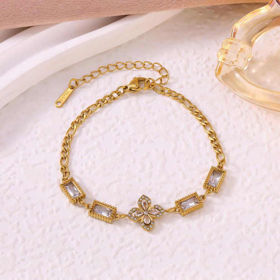 Emerald Four-Leaf Clover Bracelet - Luxury Women's Stainless Steel & Zirconia Jewelry, INS Style