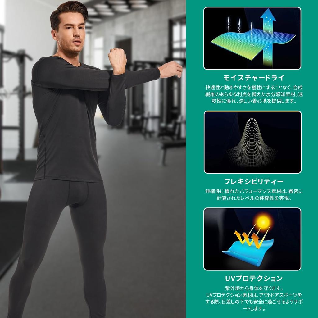 Anderme Long Sleeve Compression UV Sports Training Men's Wear, Protection, Sweat-Wicking, Quick-Drying, Underwear, Wear, Fitness, Sports, Breathable,
