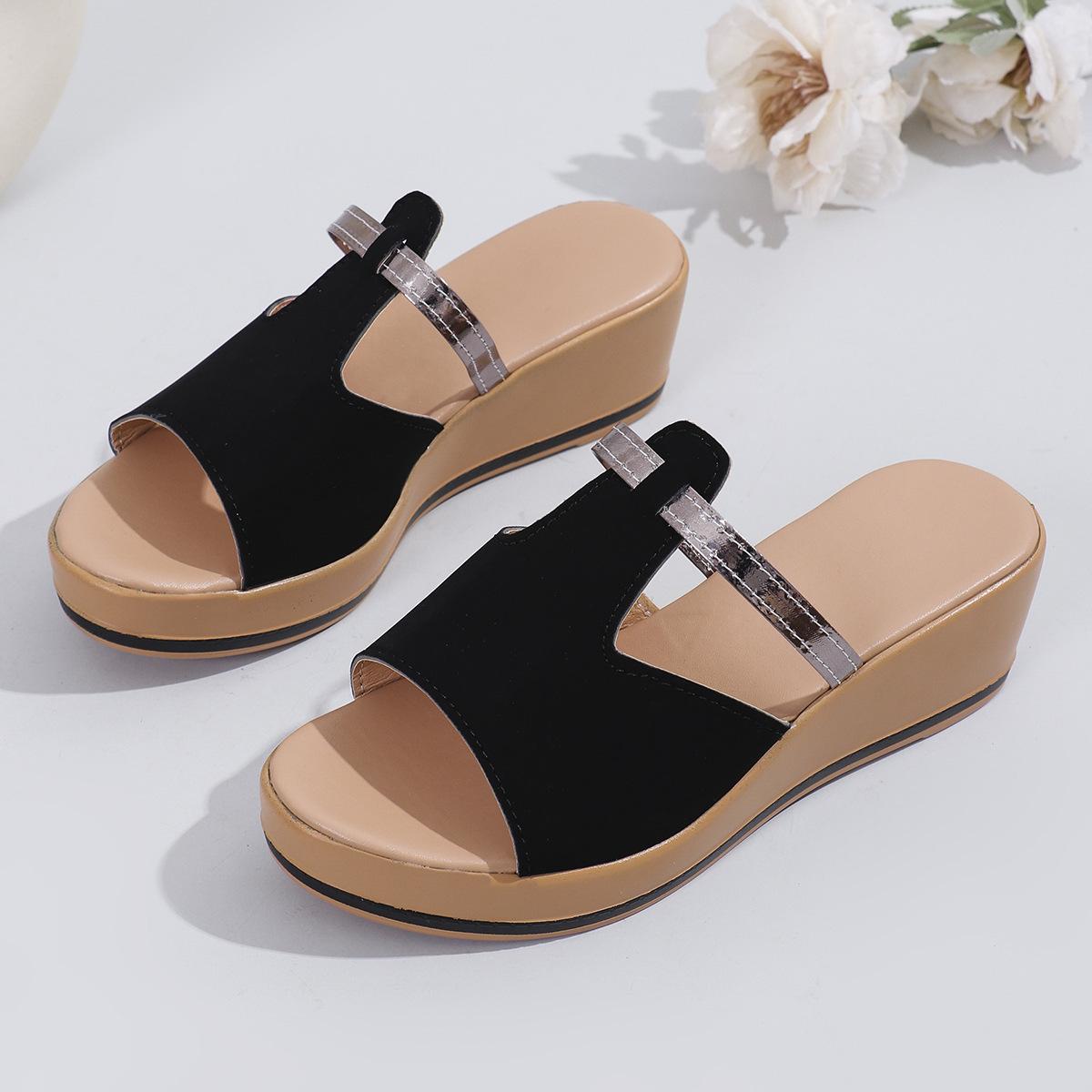 

Ladies Wedge Heel Thick Soled Slippers, Plus Size Height Increasing Sandals 36 чёрный