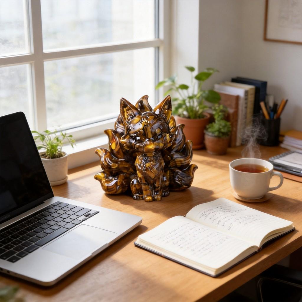 Feng Jiuwei Fox Resin Art Animal Figurine With Crystal Accent For Living Room