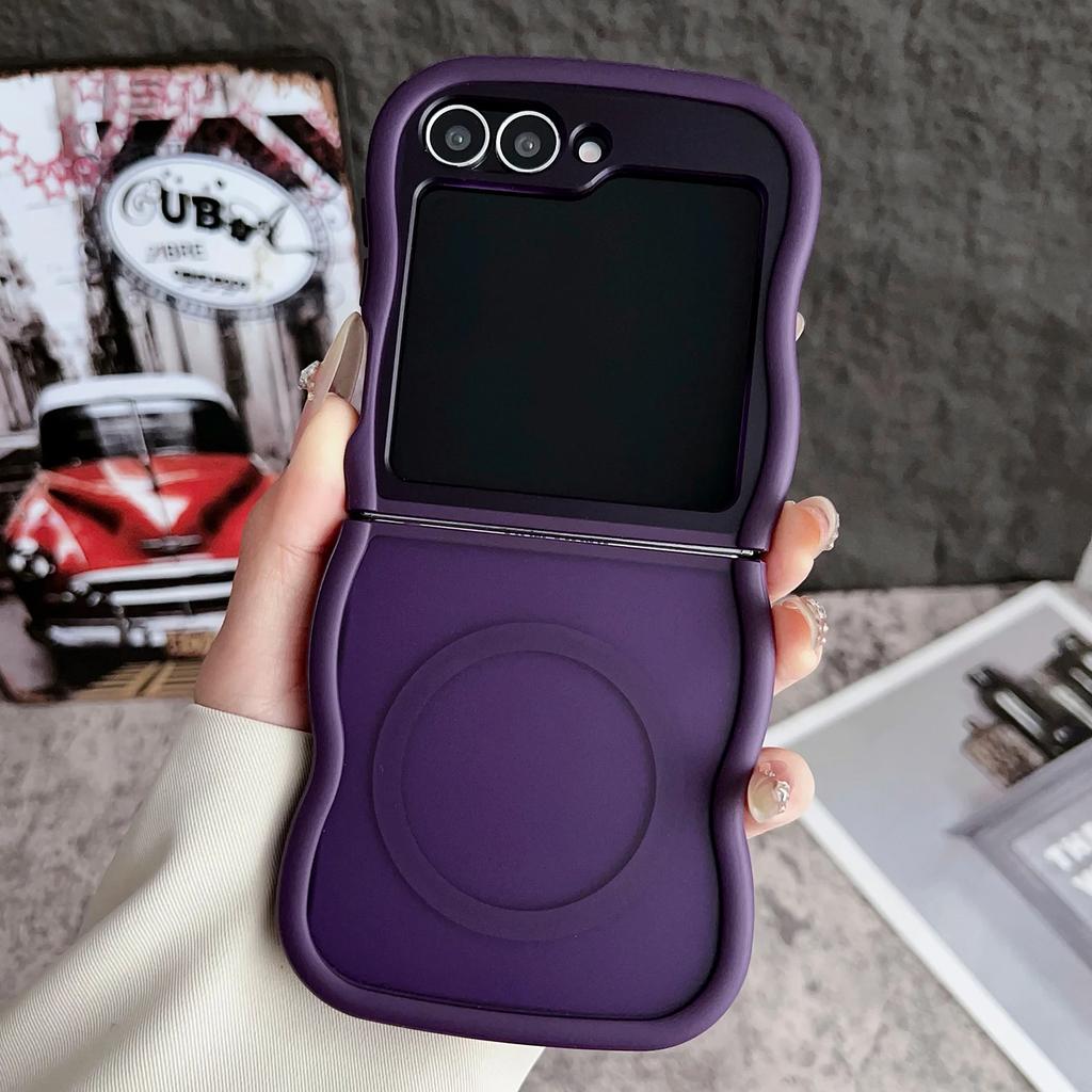 Stylish Big Wave Magnetic Matte Case For Samsung Galaxy Z Flip 3 4 5 6 5G ZFlip5 Flip6 5G Translucent Frosted Back Cover Funda