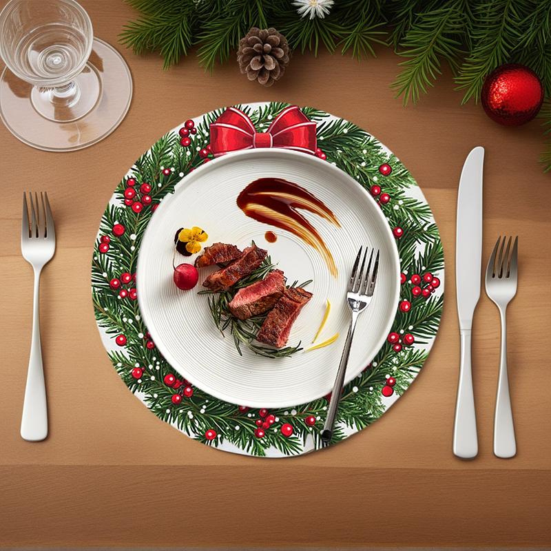 1 st Bordsunderlägg Fest Placemat Matbord Tryckt Jul Polyester Kök Rund Matbord 38x38cm