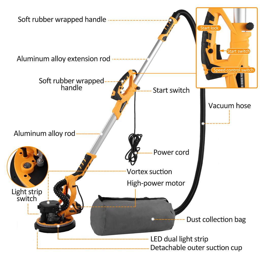 1800RPM High Efficiency Dustless Putty Wall Sanding Machine Automatic Dust Absorption Electric Giraffe Drywall Sander