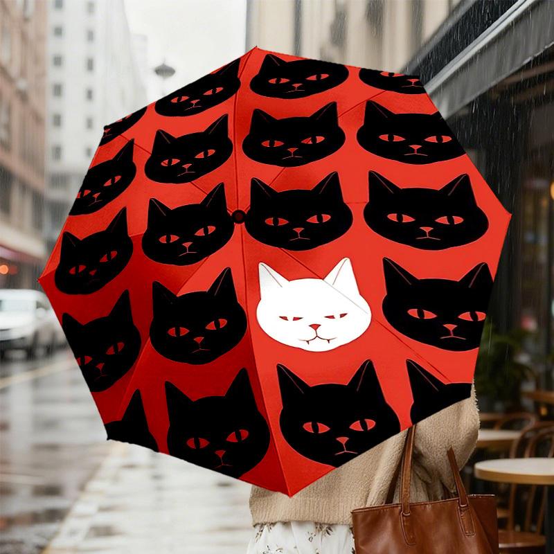 Unique White Cat Amongst Black Cats Umbrella: Outdoor Adventure Essential with Automatic Opening & Closing, Lightweight and Durable for Travelers 137