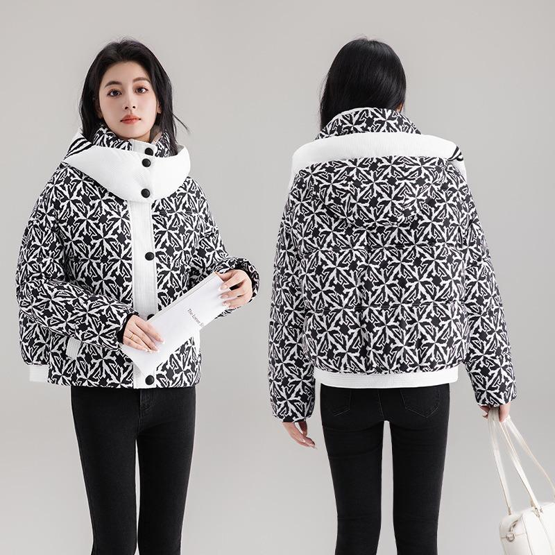 Winter new down cotton-padded clothes women's short small thickened loose cotton-padded clothes fashion printed cotton-padded jacket