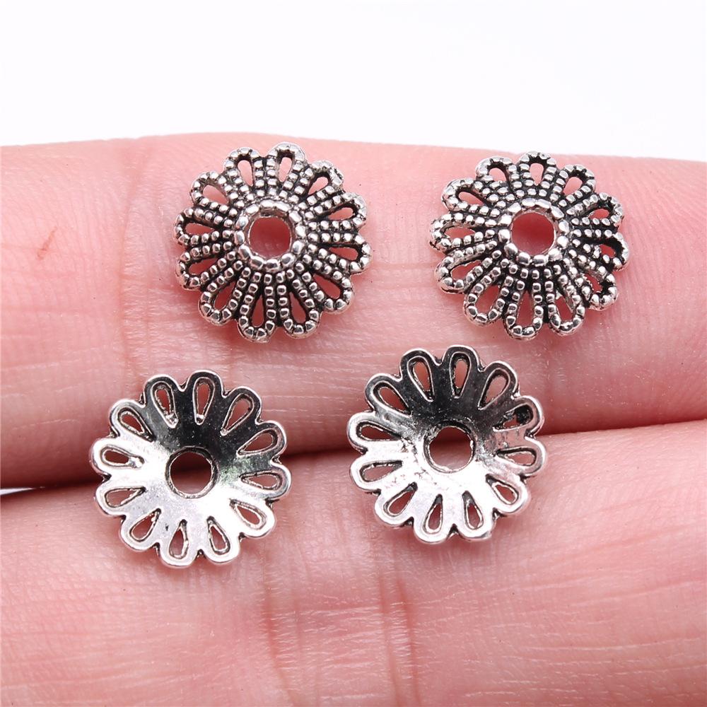 50pcs Tibetan Antique Silver Color Flower Bead End Caps For Jewelry Making Findings Needlework DIY Accessories Wholesale