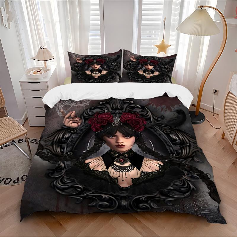 Set Biancheria da Letto Mercoledì 3 Pezzi. Morbido e Comodo Senza Imbottitura Inclusa (1x Copripiumino + 2x Federe) yy251009148