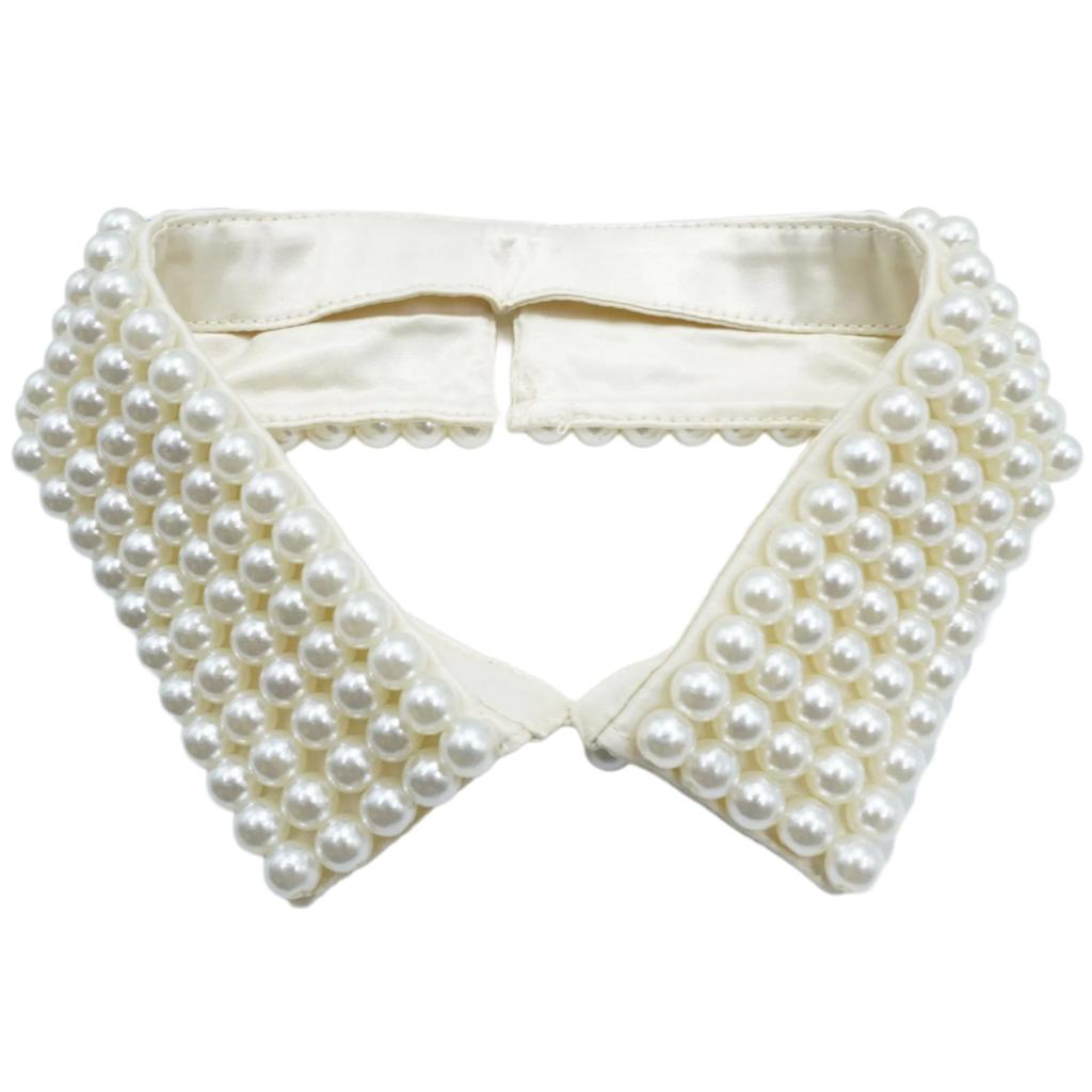 Elegant Imitation Pearls Accented Detachable Faux Collar Enhances Clothing Layers for Women Beaded Bib Choker Neckalce