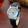 Men's High-End Blue Leather Strap Three-Eye Quartz Watch