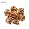 7 Pcs Golden Red Dragon Metal Dice Hollow Metal Polyhedral Dice Set Suitable For Role-Playing Dice PropBoard Game Gift