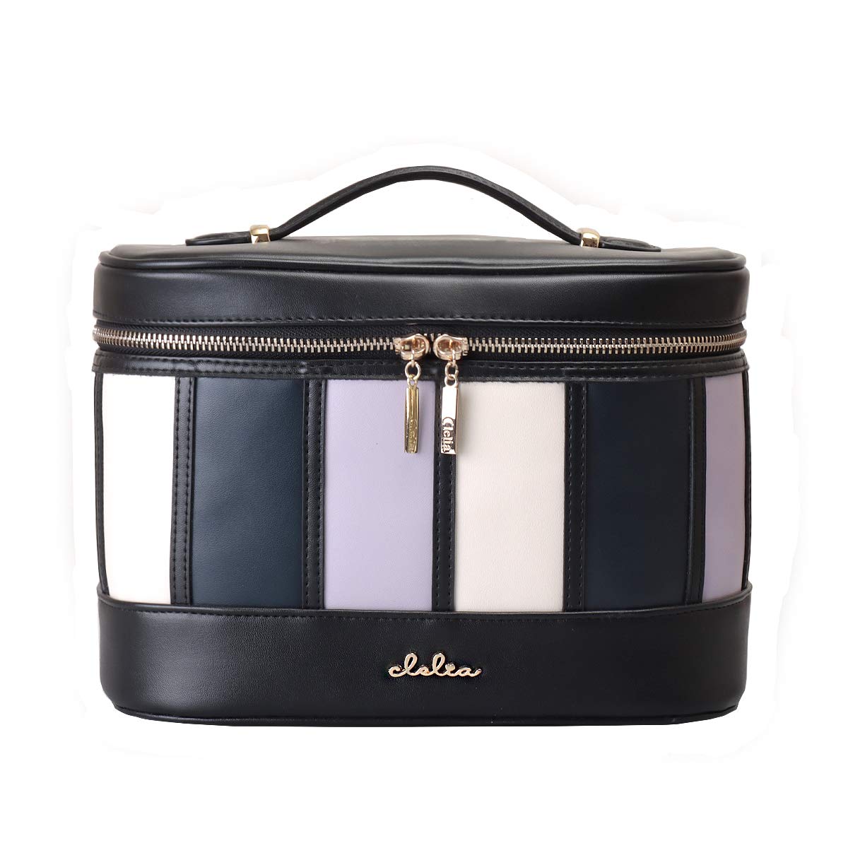 

Clelia Women s Striped Vanity Pouch with Faux Leather Makeup Box (CL-62212) (Lavender)