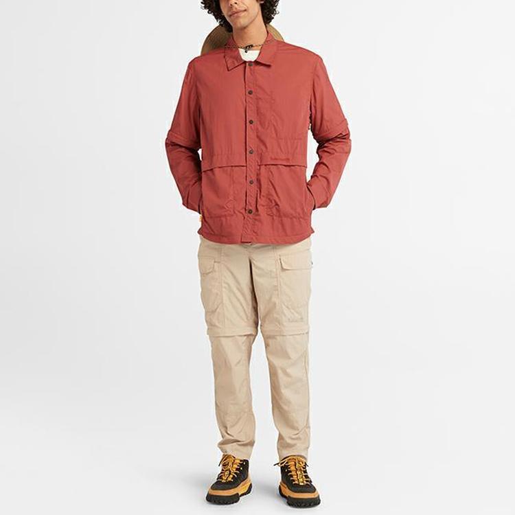 Timberland Solid Color Water-Resistant Loose Fit Single-Breasted Casual Long Sleeve Shirt Men Shirts Dark-Red A6RDH-DH9