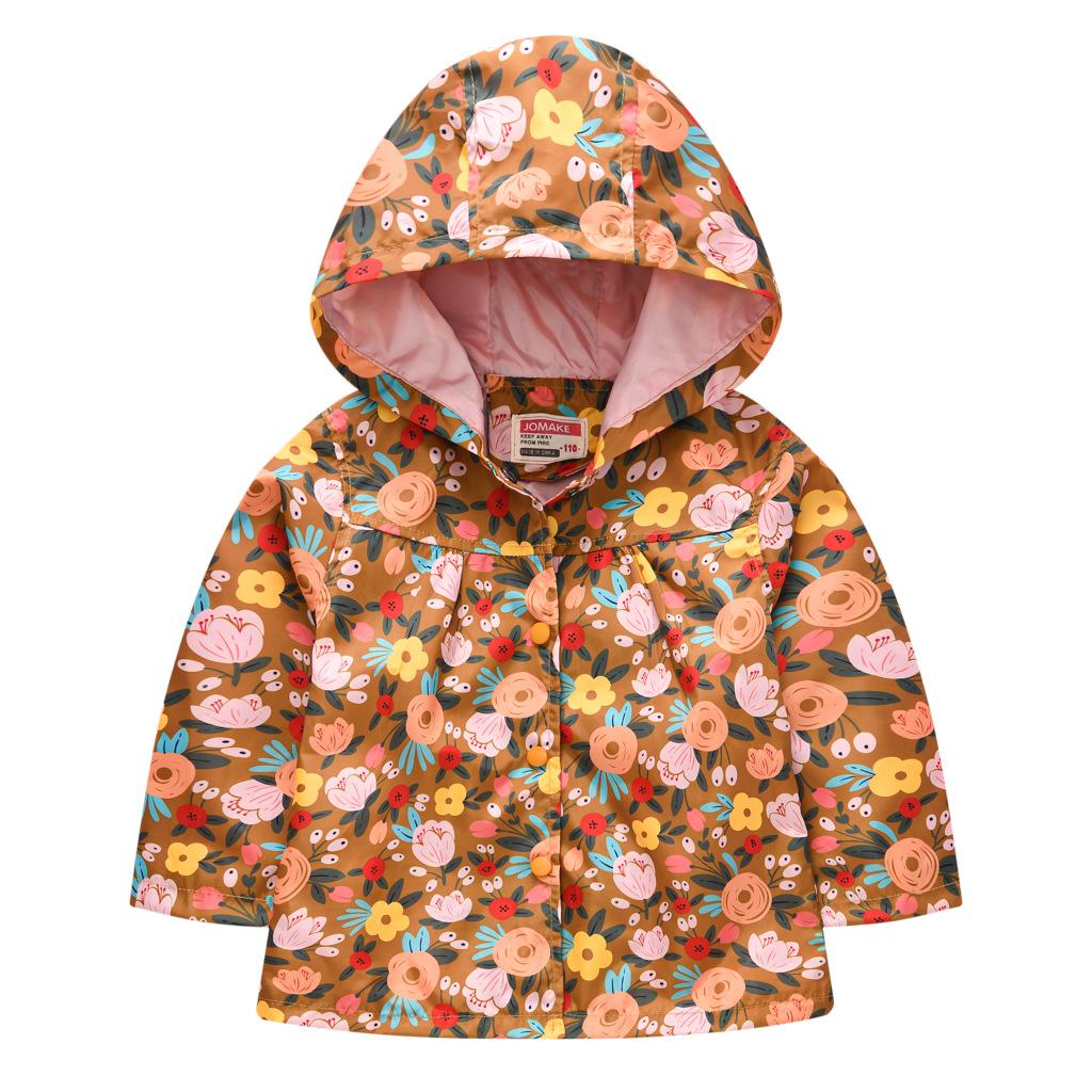 Children's Clothing Girls Cute Button Jacket Spring and Fall Children's Printed Long-sleeved Hooded Windbreaker Jacket