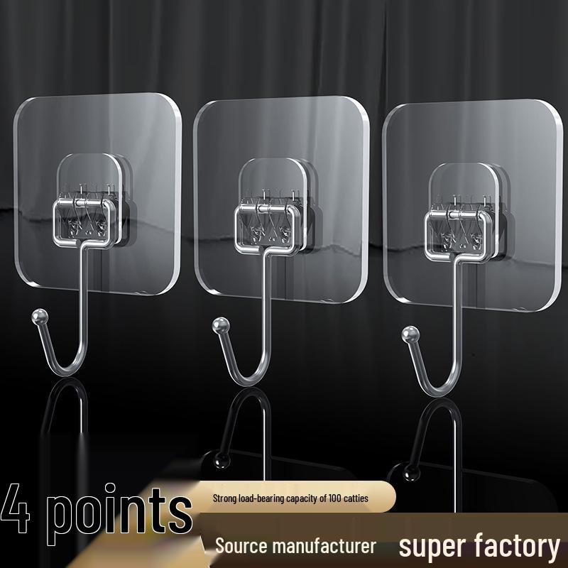 Large Transparent Stainless Steel Adhesive Hook: Strong, Thickened, Waterproof, and Traceless for Kitchen and Bathroom Use