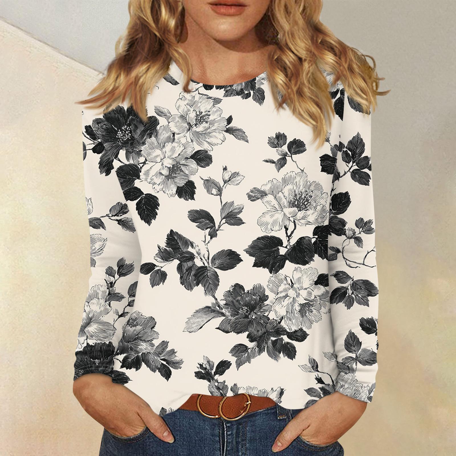 

Женский модный пуловер с цветочным принтом и длинными рукавами L