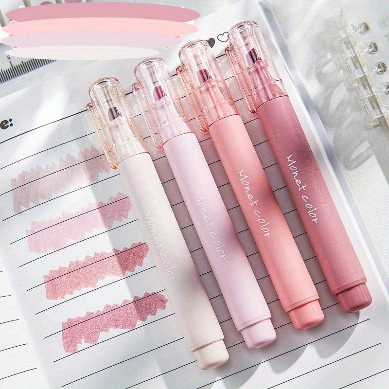 4pcs Soft Touch Fluorescent Gel Pens In Pink Morandi Color, Water-Based Ink, Round Tip, Suitable For Office Supplies, Writing