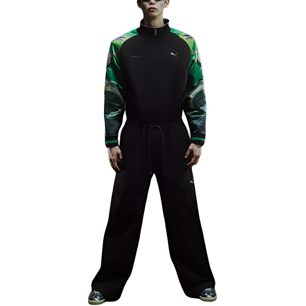 Puma X Kongsanji Collaboration SS24 Lace Logo Print Mid-Rise Knitted Sports Pants Men Bottoms Black 626523-01