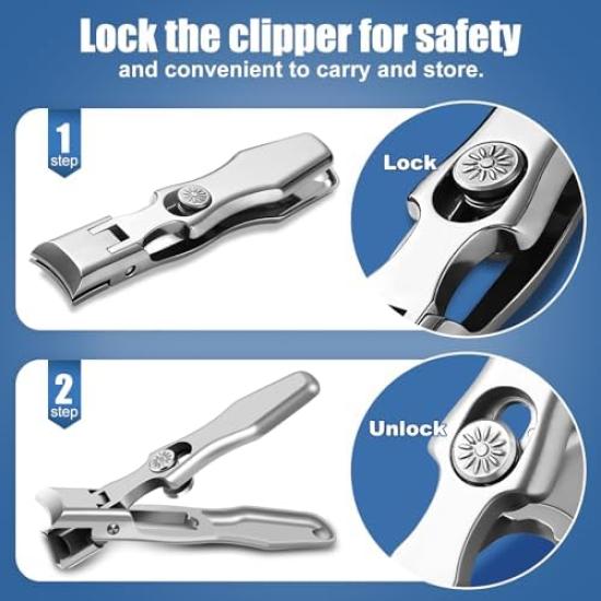 GJNL Nail Clippers for Men Thick Nails 2024 Upgrade Wide Jaw Opening Catcher No Splash Nail Clippers for Seniors Professional Ultra Sharp Nail Cutter