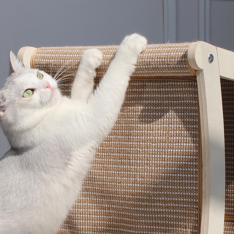 Two-Story Cat Bed with Rattan Mat, Sisal Scratching Post & Solid Wood Frame