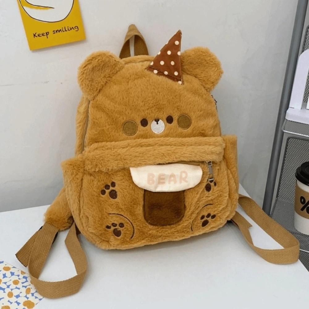 Large Capacity Bear Plush Schoolbag Adjustable Straps Animal Shoulder Bag Lady
